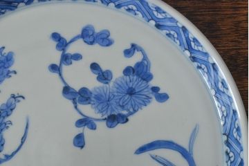 江戸期　古伊万里　四花文染付　六寸皿2枚セット(和食器、中皿)(R-052081)