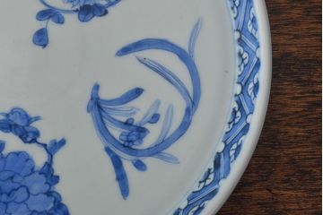 江戸期　古伊万里　四花文染付　六寸皿2枚セット(和食器、中皿)(R-052081)