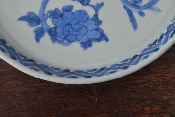 江戸期　古伊万里　四花文染付　六寸皿2枚セット(和食器、中皿)(R-052081)