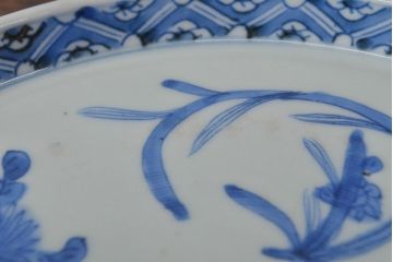 江戸期　古伊万里　四花文染付　六寸皿2枚セット(和食器、中皿)(R-052081)