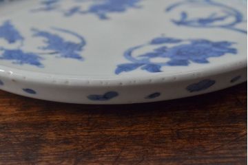 江戸期　古伊万里　四花文染付　六寸皿2枚セット(和食器、中皿)(R-052081)