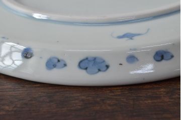 江戸期　古伊万里　四花文染付　六寸皿2枚セット(和食器、中皿)(R-052081)
