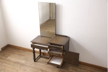 中古　美品　永田良介商店　扉の幾何学模様と脚の挽き物加工が目を惹くドレッサー(鏡台、ミラー)(R-052085)