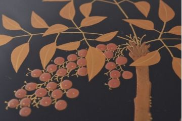 大正〜昭和初期　南天蒔絵　裏梨地　木製盆(漆器、トレー)(R-052090)
