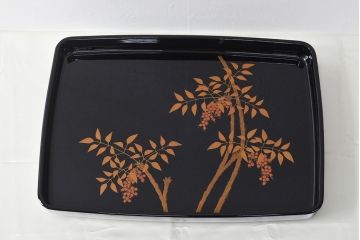 大正〜昭和初期　南天蒔絵　裏梨地　木製盆(漆器、トレー)(R-052090)