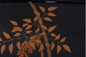 大正〜昭和初期　南天蒔絵　裏梨地　木製盆(漆器、トレー)(R-052090)