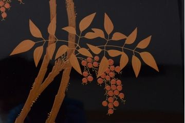 大正〜昭和初期　南天蒔絵　裏梨地　木製盆(漆器、トレー)(R-052090)