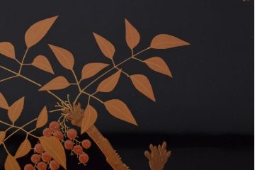 大正〜昭和初期　南天蒔絵　裏梨地　木製盆(漆器、トレー)(R-052090)