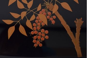 大正〜昭和初期　南天蒔絵　裏梨地　木製盆(漆器、トレー)(R-052090)