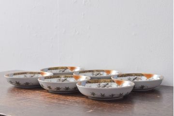 明治〜大正　九谷焼　花鳥図　色絵　小皿6枚セット(和食器)(R-052091)