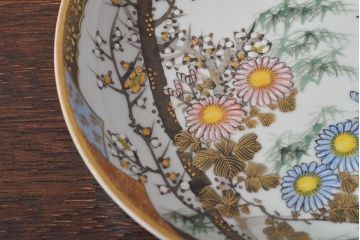明治〜大正　九谷焼　花鳥図　色絵　小皿6枚セット(和食器)(R-052091)