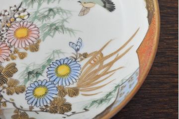明治〜大正　九谷焼　花鳥図　色絵　小皿6枚セット(和食器)(R-052091)