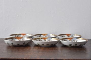 明治〜大正　九谷焼　花鳥図　色絵　小皿6枚セット(和食器)(R-052092)
