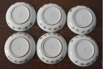 明治〜大正　九谷焼　花鳥図　色絵　小皿6枚セット(和食器)(R-052092)