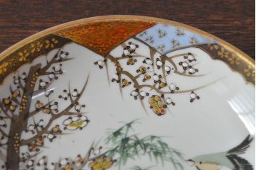 明治〜大正　九谷焼　花鳥図　色絵　小皿6枚セット(和食器)(R-052093)