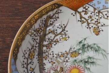 明治〜大正　九谷焼　花鳥図　色絵　小皿6枚セット(和食器)(R-052093)