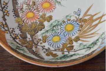 明治〜大正　九谷焼　花鳥図　色絵　小皿6枚セット(和食器)(R-052093)