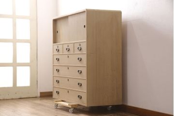 中古　美品　リメイク　伝統工芸士・東樹義明作　取り入れやすいサイズの加茂総桐箪笥・上段(胴厚、四方丸)(総桐たんす、着物箪笥、衣装タンス)(R-052098)