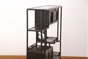 和製アンティーク　時代物　高級品!蒔絵と螺鈿細工が雅やかで高級感が漂う唐木飾り棚(茶棚、収納棚、違い棚)(R-052101)