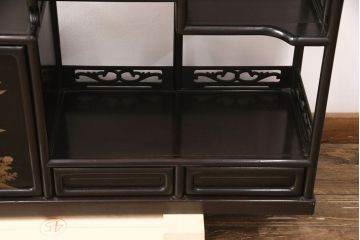 和製アンティーク　時代物　高級品!蒔絵と螺鈿細工が雅やかで高級感が漂う唐木飾り棚(茶棚、収納棚、違い棚)(R-052101)