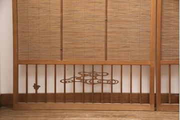和製アンティーク　千鳥と雲のモチーフがアクセントになる御簾戸4枚セット(建具、簾戸、簀戸、葭戸、夏障子、すど、葦戸)(R-052102)