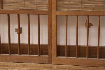 和製アンティーク　千鳥と雲のモチーフがアクセントになる御簾戸4枚セット(建具、簾戸、簀戸、葭戸、夏障子、すど、葦戸)(R-052102)