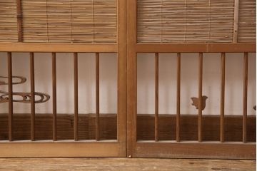 和製アンティーク　千鳥と雲のモチーフがアクセントになる幅広の御簾戸2枚セット(建具、簾戸、簀戸、葭戸、夏障子、すど、葦戸)(R-052103)