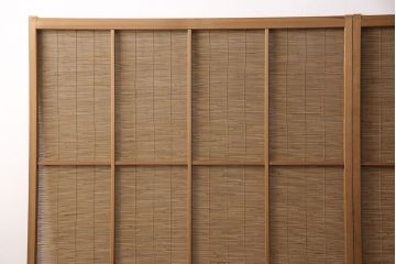 和製アンティーク　千鳥と雲のモチーフがアクセントになる幅広の御簾戸2枚セット(建具、簾戸、簀戸、葭戸、夏障子、すど、葦戸)(R-052103)
