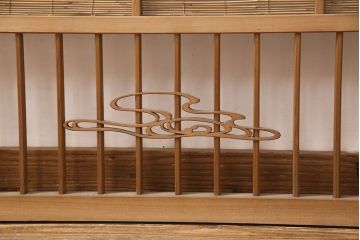 和製アンティーク　千鳥と雲のモチーフがアクセントになる幅広の御簾戸2枚セット(建具、簾戸、簀戸、葭戸、夏障子、すど、葦戸)(R-052103)