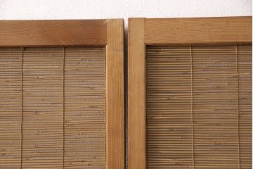 和製アンティーク　千鳥と雲のモチーフがアクセントになる幅広の御簾戸2枚セット(建具、簾戸、簀戸、葭戸、夏障子、すど、葦戸)(R-052104)
