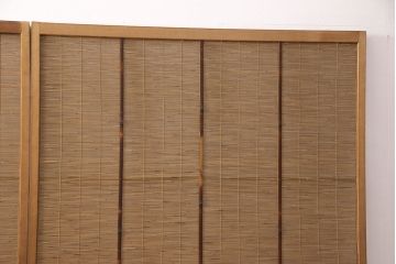 和製アンティーク　千鳥と雲のモチーフがアクセントになる幅広の御簾戸2枚セット(建具、簾戸、簀戸、葭戸、夏障子、すど、葦戸)(R-052104)