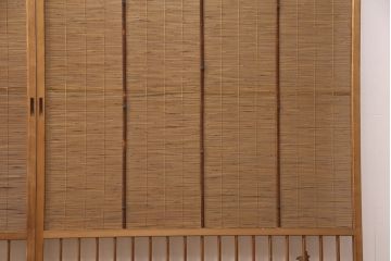 和製アンティーク　千鳥と雲のモチーフがアクセントになる幅広の御簾戸2枚セット(建具、簾戸、簀戸、葭戸、夏障子、すど、葦戸)(R-052104)