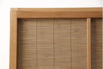 和製アンティーク　千鳥と雲のモチーフがアクセントになる幅広の御簾戸2枚セット(建具、簾戸、簀戸、葭戸、夏障子、すど、葦戸)(R-052104)
