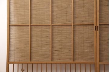 和製アンティーク　千鳥と雲のモチーフがアクセントになる幅広の御簾戸2枚セット(建具、簾戸、簀戸、葭戸、夏障子、すど、葦戸)(R-052104)