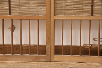 和製アンティーク　千鳥と雲のモチーフがアクセントになる幅広の御簾戸2枚セット(建具、簾戸、簀戸、葭戸、夏障子、すど、葦戸)(R-052107)