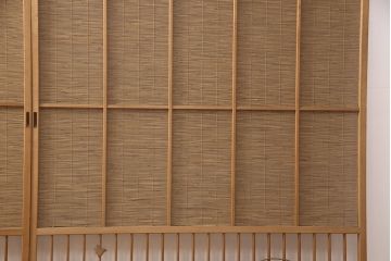 和製アンティーク　千鳥と雲のモチーフがアクセントになる幅広の御簾戸2枚セット(建具、簾戸、簀戸、葭戸、夏障子、すど、葦戸)(R-052107)