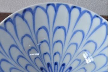 大正〜昭和初期　花文染付　蓋茶碗5客セット(和食器)(R-052123)