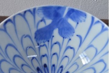 大正〜昭和初期　花文染付　蓋茶碗5客セット(和食器)(R-052123)