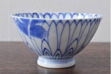 大正〜昭和初期　花文染付　蓋茶碗5客セット(和食器)(R-052123)