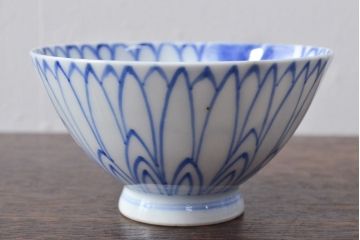 大正〜昭和初期　花文染付　蓋茶碗5客セット(和食器)(R-052123)