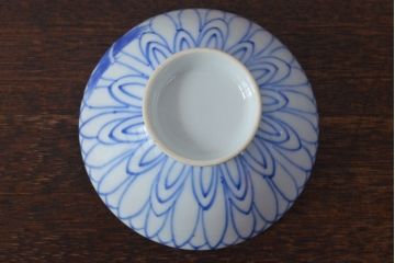大正〜昭和初期　花文染付　蓋茶碗5客セット(和食器)(R-052123)