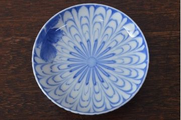 大正〜昭和初期　花文染付　蓋茶碗5客セット(和食器)(R-052123)