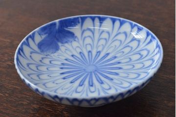 大正〜昭和初期　花文染付　蓋茶碗5客セット(和食器)(R-052123)