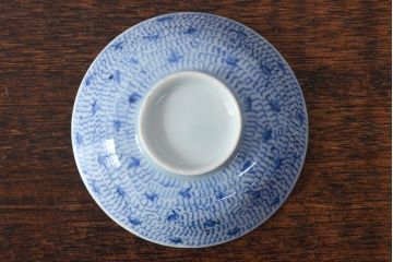 江戸期　古伊万里　染付微塵唐草　蓋茶碗3客セット(和食器)(R-052124)