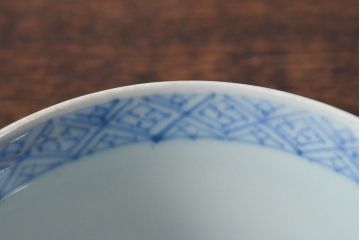 江戸期　古伊万里　染付微塵唐草　蓋茶碗3客セット(和食器)(R-052124)