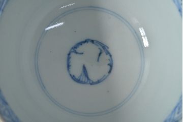 江戸期　古伊万里　染付微塵唐草　蓋茶碗3客セット(和食器)(R-052124)