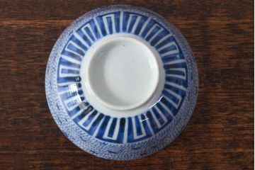 江戸期　古伊万里　染付微塵唐草　蓋茶碗3客セット(和食器)(R-052124)