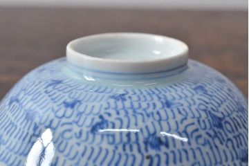 江戸期　古伊万里　染付微塵唐草　蓋茶碗3客セット(和食器)(R-052124)