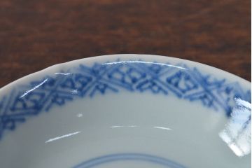 江戸期　古伊万里　染付微塵唐草　蓋茶碗3客セット(和食器)(R-052124)