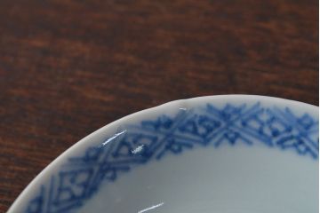 江戸期　古伊万里　染付微塵唐草　蓋茶碗3客セット(和食器)(R-052124)